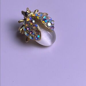 Aurora Borealis Crystal Rhinestone Gold Tone Bug Brooch Pin